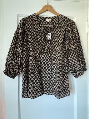 Pink Chicken Black and Cream Printed Tie-Neck Blouse